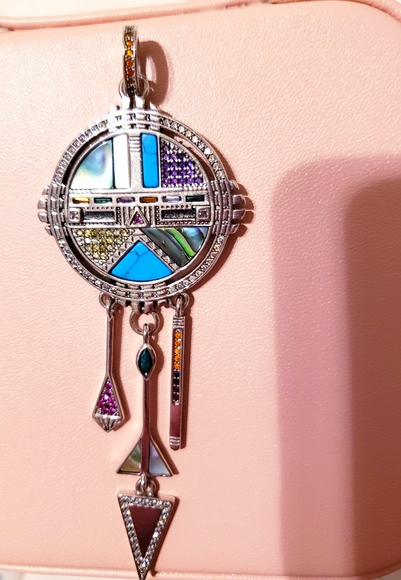 None Jewelry - 925 STERLING SILVER DREAMCATCHER CRYSTAL TURQUOISE OPAL ABALONE  PENDANT☆NEW